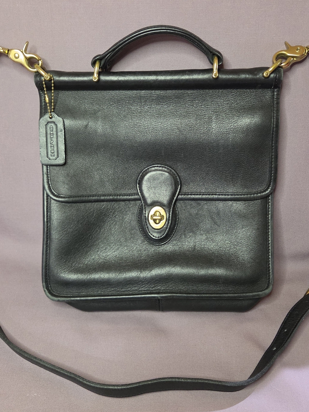 Vintage Coach Willis Top Handle Glovetanned Leather Black Brass 9927